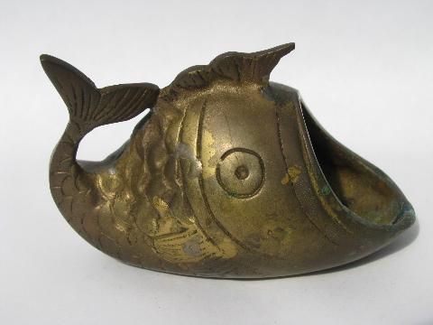 photo of solid brass lucky Chinese carp, gaping mouth fish incense burner #1