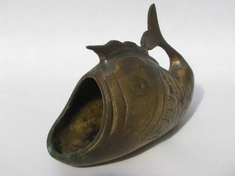 photo of solid brass lucky Chinese carp, gaping mouth fish incense burner #2