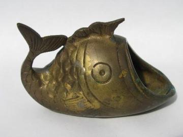 catalog photo of solid brass lucky Chinese carp, gaping mouth fish incense burner