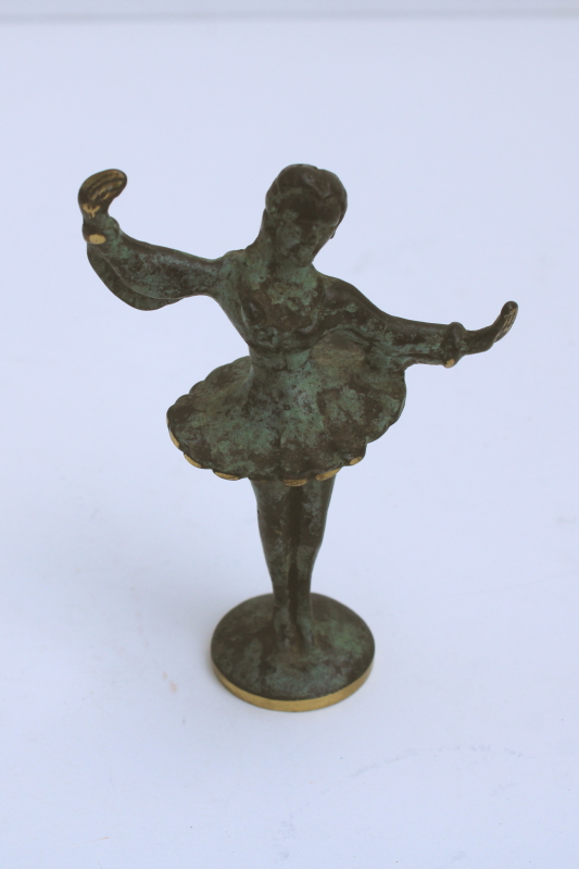 photo of solid brass miniature ballerina, ballet music box dancer style figure vintage bronze finish  #1