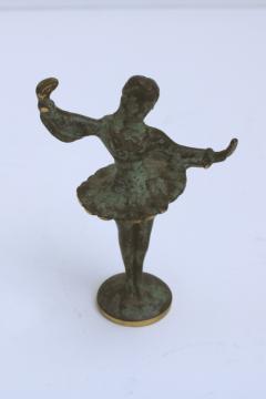 catalog photo of solid brass miniature ballerina, ballet music box dancer style figure vintage bronze finish 