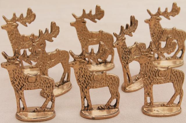 photo of solid brass miniature deer, Dept 56 Christmas holiday reindeer ornaments #1