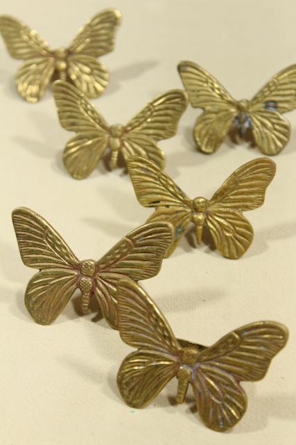 photo of solid brass napkin rings set, retro 70s 80s vintage brass butterflies #1