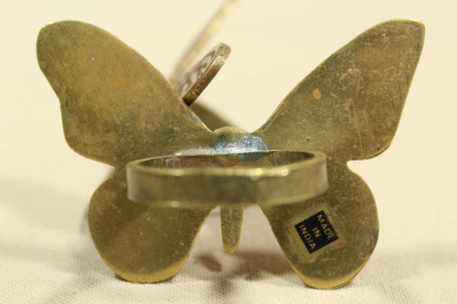 photo of solid brass napkin rings set, retro 70s 80s vintage brass butterflies #7