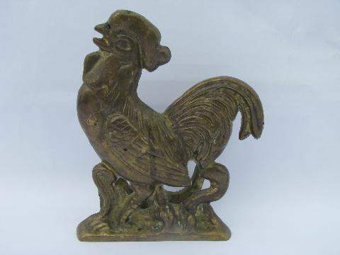 photo of solid brass rooster napkin holder, 80s french country style #1