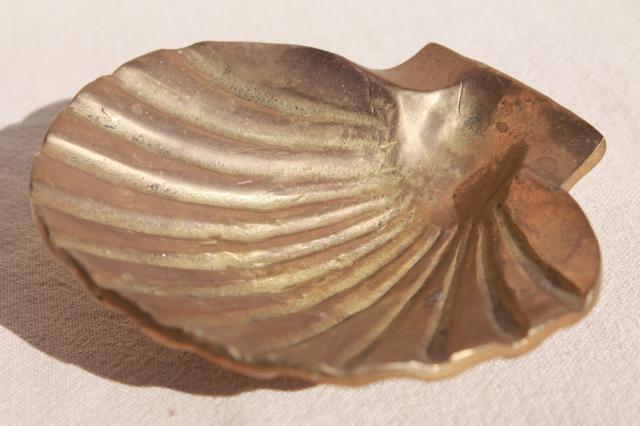 photo of solid brass seashell, vintage scallop shell shaped ashtray or trinket dish catchall #1