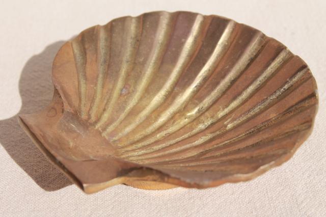 photo of solid brass seashell, vintage scallop shell shaped ashtray or trinket dish catchall #4