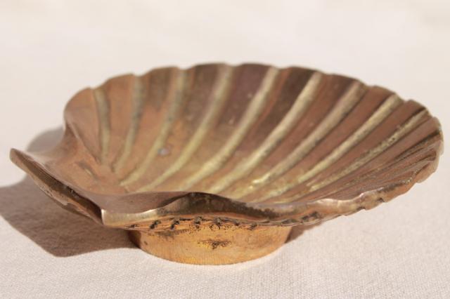 photo of solid brass seashell, vintage scallop shell shaped ashtray or trinket dish catchall #5