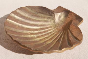 catalog photo of solid brass seashell, vintage scallop shell shaped ashtray or trinket dish catchall