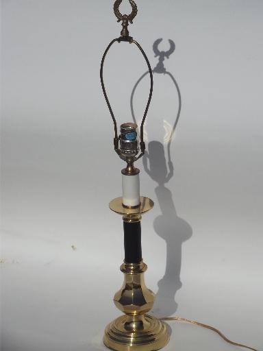 photo of solid brass table lamp, candle stick base w/ gleaming polished finish #1