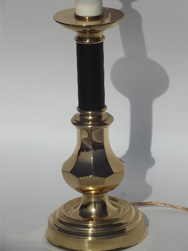 photo of solid brass table lamp, candle stick base w/ gleaming polished finish #2