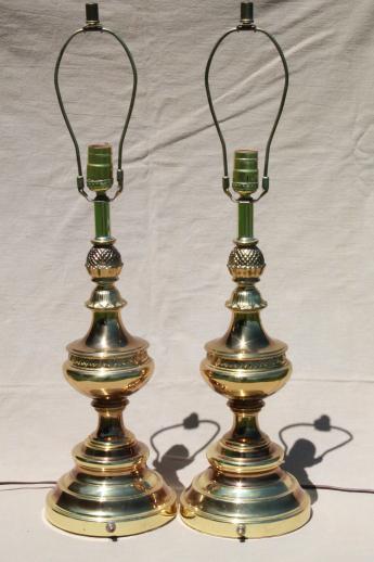 photo of solid brass torch lamps w/ three way switch, mid-century vintage Stiffel lamps? #1