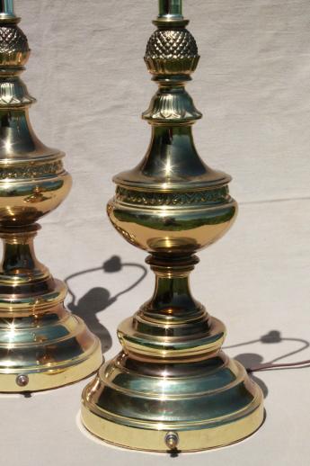 photo of solid brass torch lamps w/ three way switch, mid-century vintage Stiffel lamps? #2