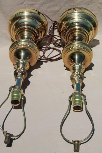 photo of solid brass torch lamps w/ three way switch, mid-century vintage Stiffel lamps? #6