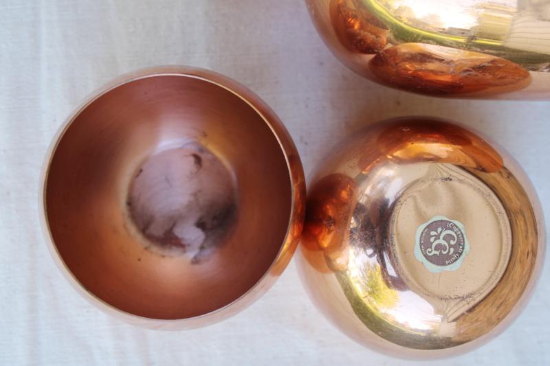 photo of solid copper Jefferson cups & large goblet bowl, vintage punch set #5