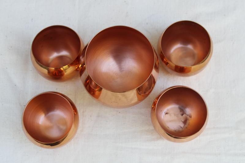 photo of solid copper Jefferson cups & large goblet bowl, vintage punch set #6