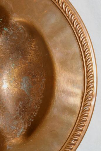 photo of solid copper buffet server, olive dish w/ center handle, 60s vintage serving piece #4