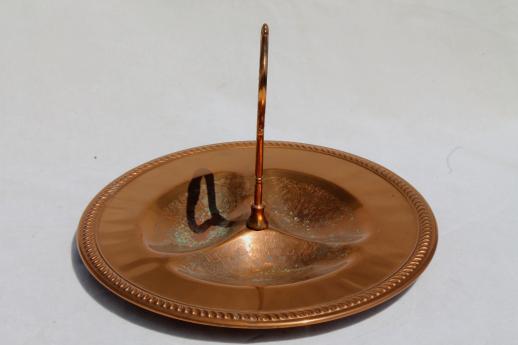 photo of solid copper buffet server, olive dish w/ center handle, 60s vintage serving piece #7