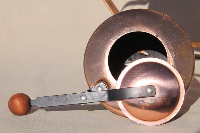 photo of solid copper chafing dish w/ warmer burner, vintage buffet serving dish #6