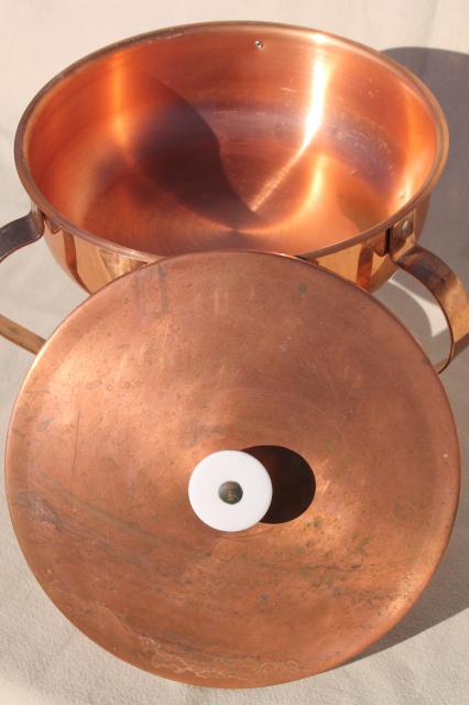 photo of solid copper chafing dish w/ warmer burner, vintage buffet serving dish #10