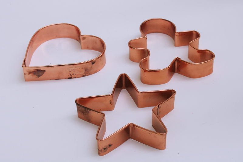 photo of solid copper cookie cutters, large star, heart, gingerbread boy for traditional Christmas baking cookies #1