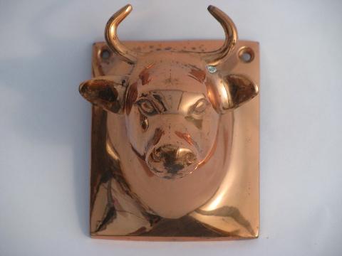 photo of solid copper cow, vintage kitchen wall plaque, french country dairy style #2