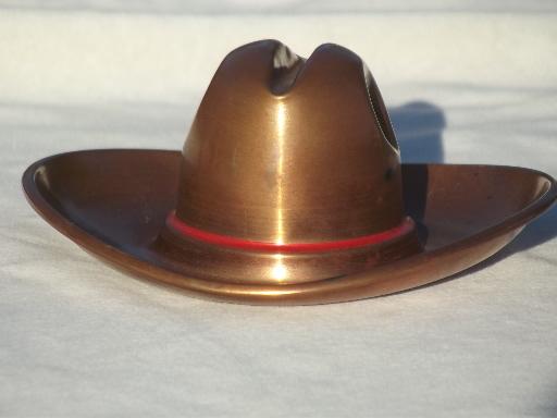 photo of solid copper cowboy hats, vintage metal art sculpture pieces or ashtrays #3