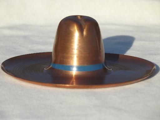 photo of solid copper cowboy hats, vintage metal art sculpture pieces or ashtrays #4