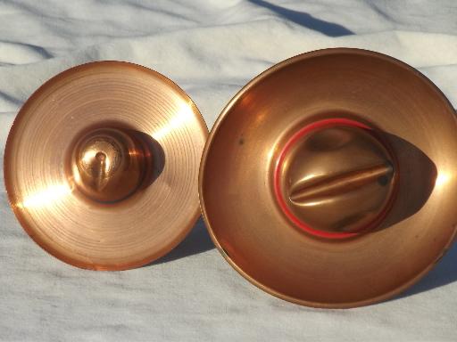 photo of solid copper cowboy hats, vintage metal art sculpture pieces or ashtrays #5