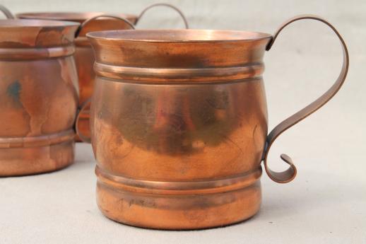 photo of solid copper cups, moscow mule mugs or beer steins set, vintage Gregorian copper #2