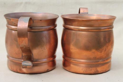 photo of solid copper cups, moscow mule mugs or beer steins set, vintage Gregorian copper #3