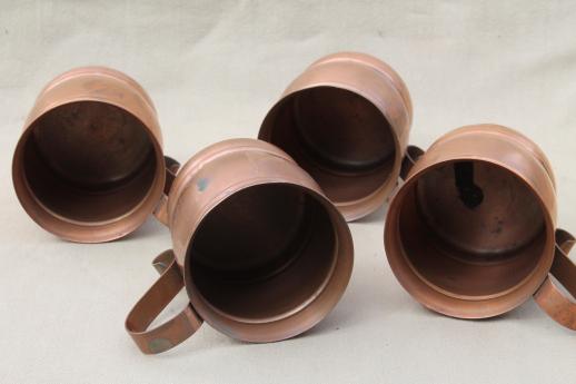 photo of solid copper cups, moscow mule mugs or beer steins set, vintage Gregorian copper #4