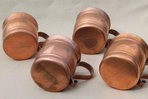 photo of solid copper cups, moscow mule mugs or beer steins set, vintage Gregorian copper #5