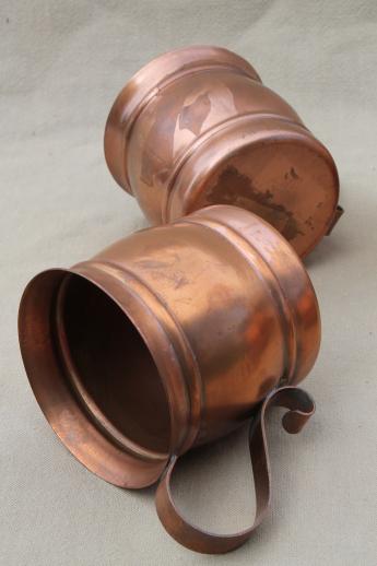 photo of solid copper cups, moscow mule mugs or beer steins set, vintage Gregorian copper #6