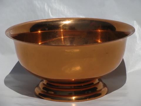 photo of solid copper revere bowl, 1950s-60s vintage copperware w/worn finish #1