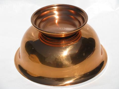 photo of solid copper revere bowl, 1950s-60s vintage copperware w/worn finish #3