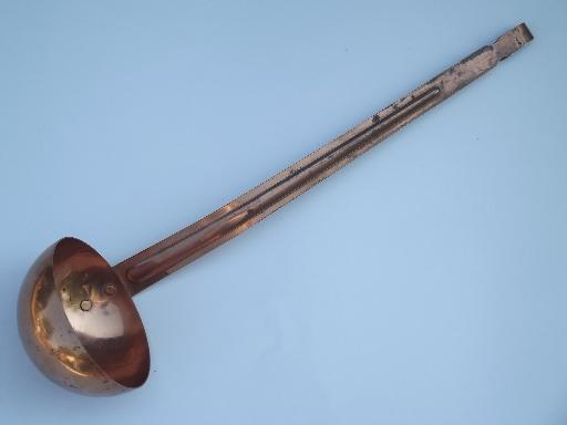 photo of solid copper soup ladle, vintage kitchen copperware cooking utensil #1