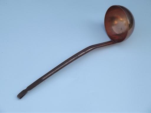 photo of solid copper soup ladle, vintage kitchen copperware cooking utensil #2