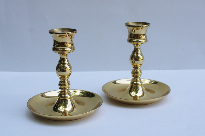 photo of solid polished brass candle holders, pair of vintage candlesticks traditional colonial style  #1