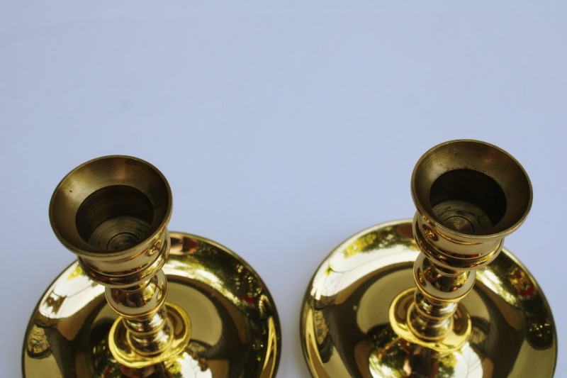 photo of solid polished brass candle holders, pair of vintage candlesticks traditional colonial style  #2