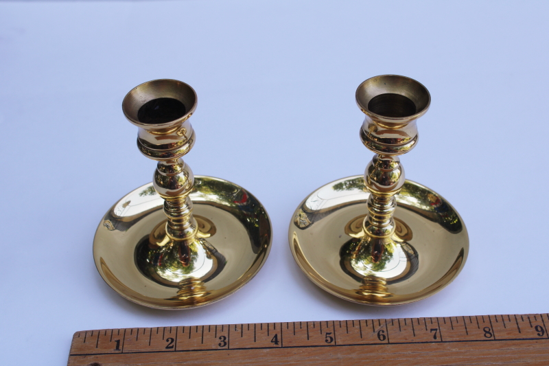 photo of solid polished brass candle holders, pair of vintage candlesticks traditional colonial style  #6
