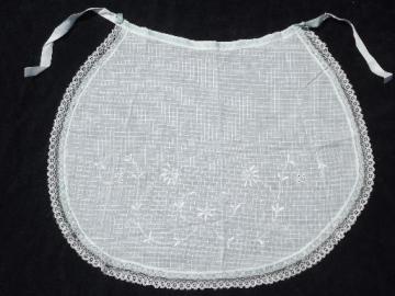 catalog photo of something old w/ something blue, antique cotton lace apron for a bride