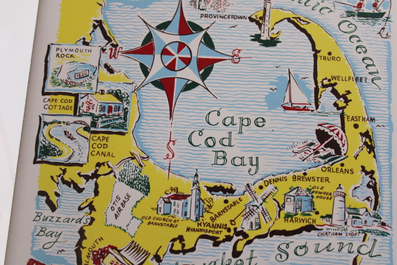 photo of souvenir of Cape Cod, map print trivet vintage Screencraft ceramic tile new in box  #4