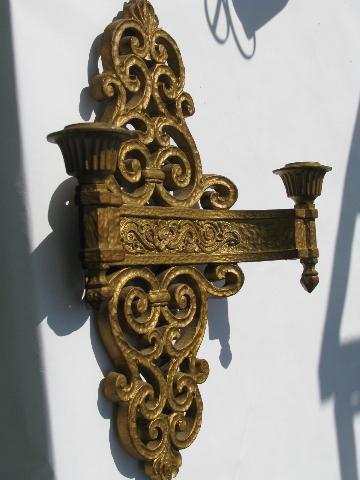 photo of spanish colonial gothic style, pair of vintage gold Syroco wall sconces #3