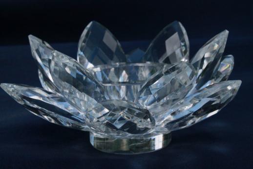 photo of sparkling glass prism lotus flower candle holders, Godinger crystal set new in box #2