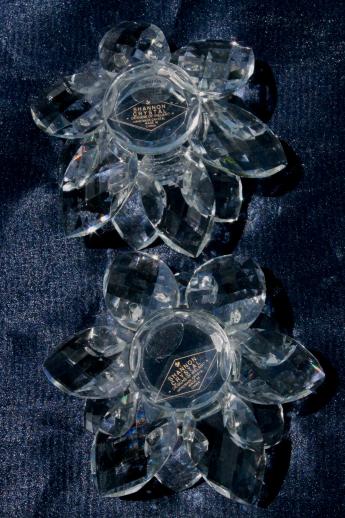 photo of sparkling glass prism lotus flower candle holders, Godinger crystal set new in box #4