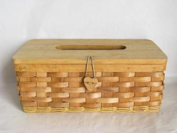 catalog photo of splint basket w/ wood cover for tissue box, country style