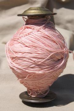 catalog photo of spool of vintage pink cotton cord, french brocante style sewing / needlework thread