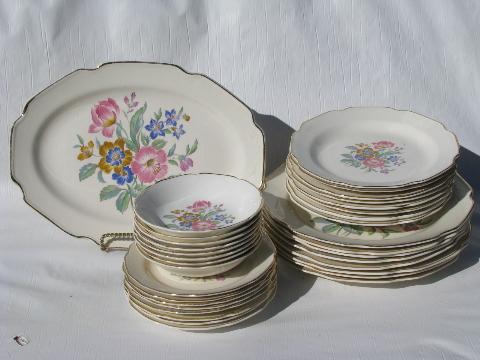 photo of spring floral roses & tulips bouquet, vintage shabby cottage chic china set for 8 #1