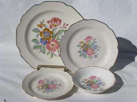 photo of spring floral roses & tulips bouquet, vintage shabby cottage chic china set for 8 #2